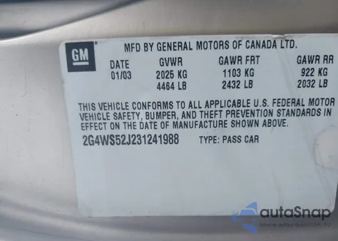 2003 Buick Century Custom из США, поврежденный, VIN 2G4WS52J231241988